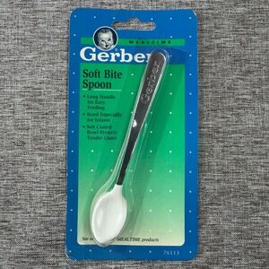 Vintage Gerber Soft Bite Spoon 1993 Infant Long Handle White Silver NOS